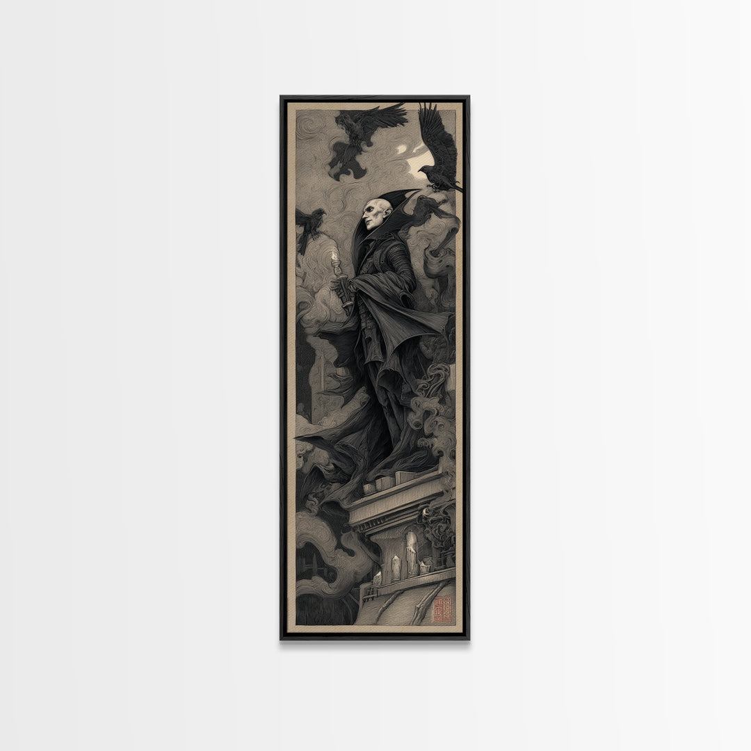 The Bat Prince, Biomechanical Horror Art, Tall Narrow Wall Art, Dark Fantasy Wall Art, Framed Canvas Print, Halloween Wall Art