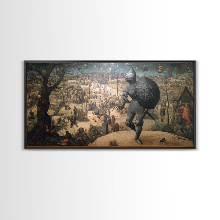 The Spider Knight, Northern Renaissance Horror, Wide Panoramic Art, Macabre Wall Art, Canvas Print, Halloween Wall Art