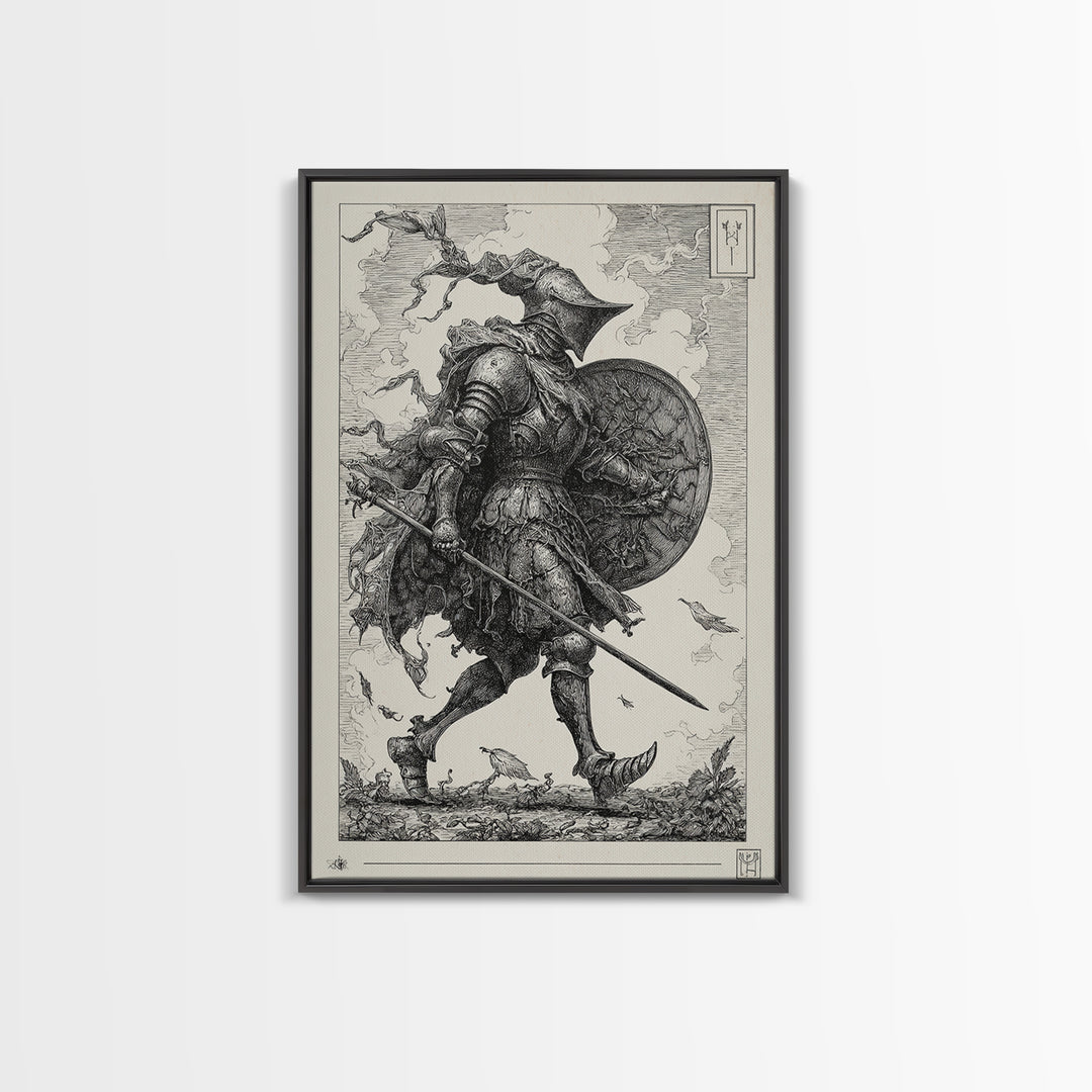 The Spider Knight, Renaissance Engraving Art, Vertical Wall Art, Macabre Wall Art, Canvas Print, Halloween Wall Art, Spooky Wall Decor