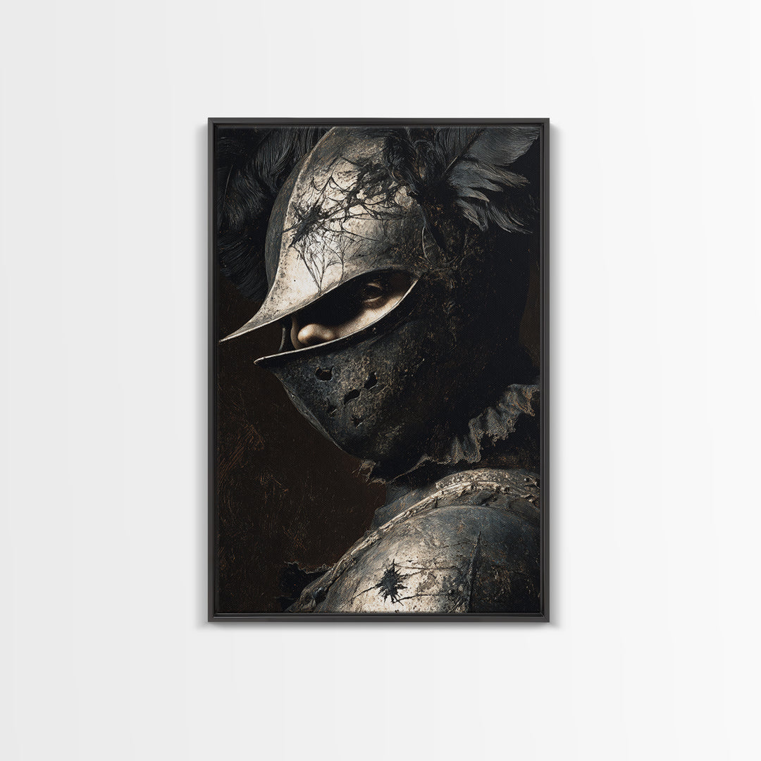 The Spider Knight, Dark Romantic Horror Art, Vertical Wall Art, Macabre Wall Art, Framed Canvas Print, Halloween Wall Art