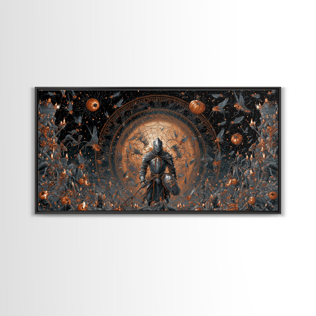 The Spider Knight, Apocalyptic Romantic Art, Wide Panoramic Art, Gothic Horror Wall Art, Canvas Print, Halloween Wall Art, Halloween Decor