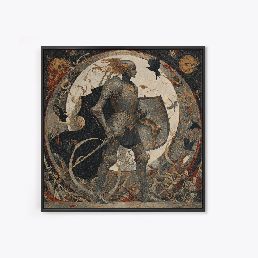 The Spider Knight, Dark Symbolist Art, Square Wall Art, Dark Halloween Decor, Framed Canvas Print, Halloween Wall Art