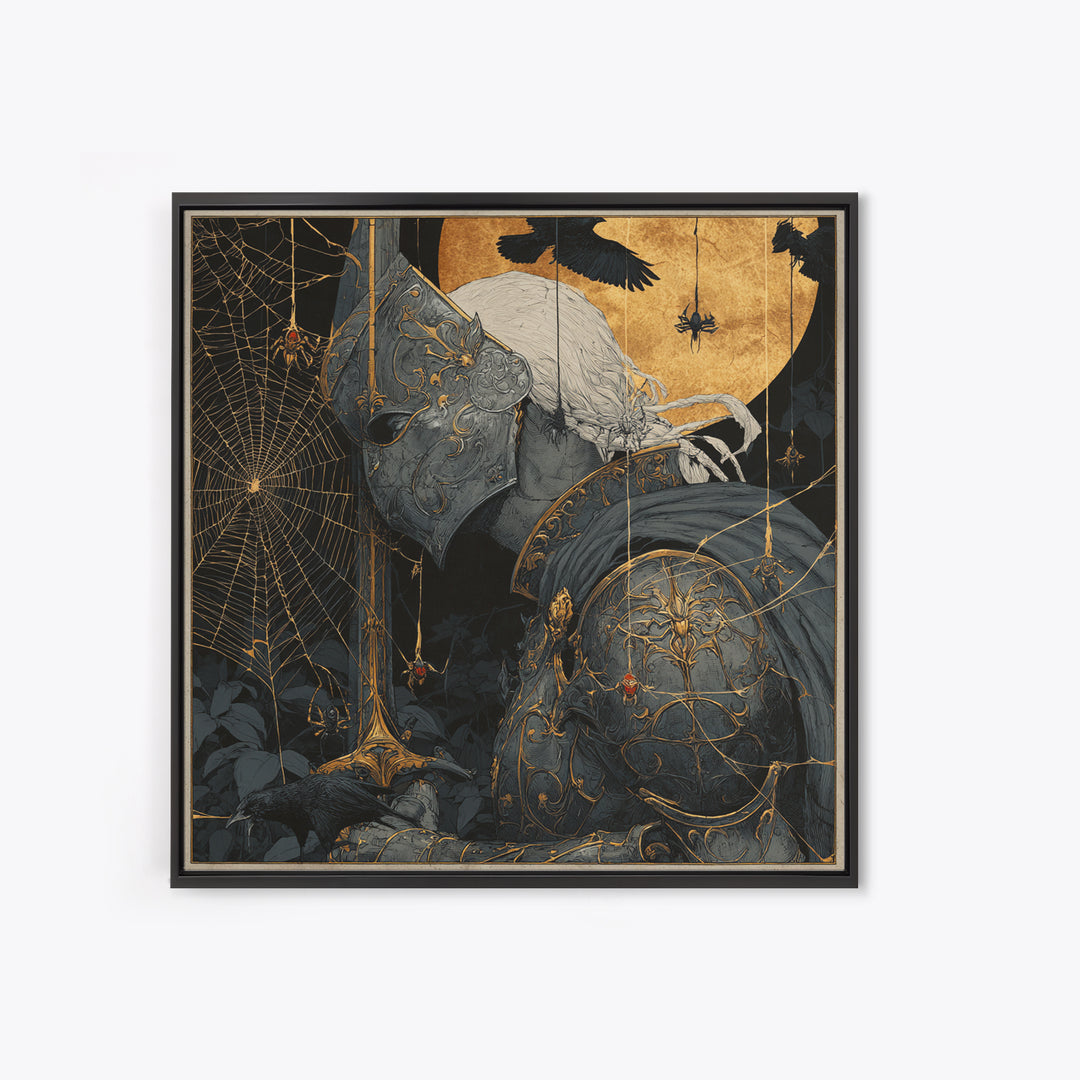 The Spider Knight, Symbolist Etching Art, Square Wall Art, Macabre Wall Art, Canvas Print, Halloween Wall Art, Halloween Decor