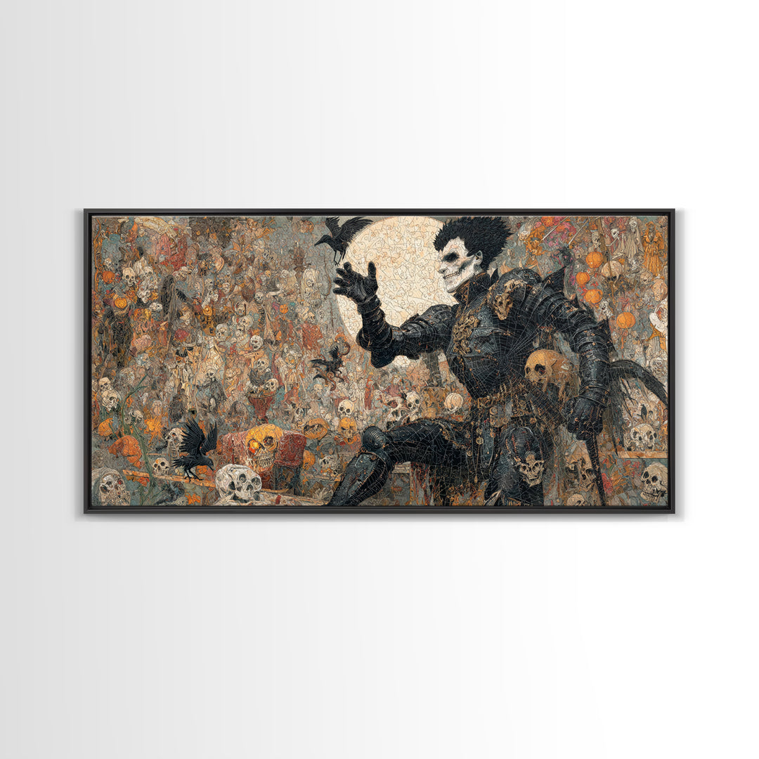The Spider Knight, Grotesque Carnival Art, Wide Panoramic Art, Macabre Wall Art, Framed Canvas Print, Halloween Wall Art, Halloween Decor