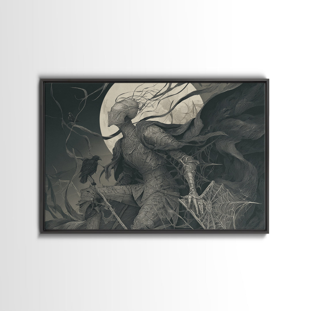 The Spider Knight, Expressionist Gothic Art, Landscape Wall Art, Macabre Wall Art, Canvas Print, Halloween Wall Art, Halloween Decor