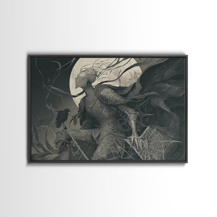 The Spider Knight, Expressionist Gothic Art, Landscape Wall Art, Macabre Wall Art, Canvas Print, Halloween Wall Art, Halloween Decor