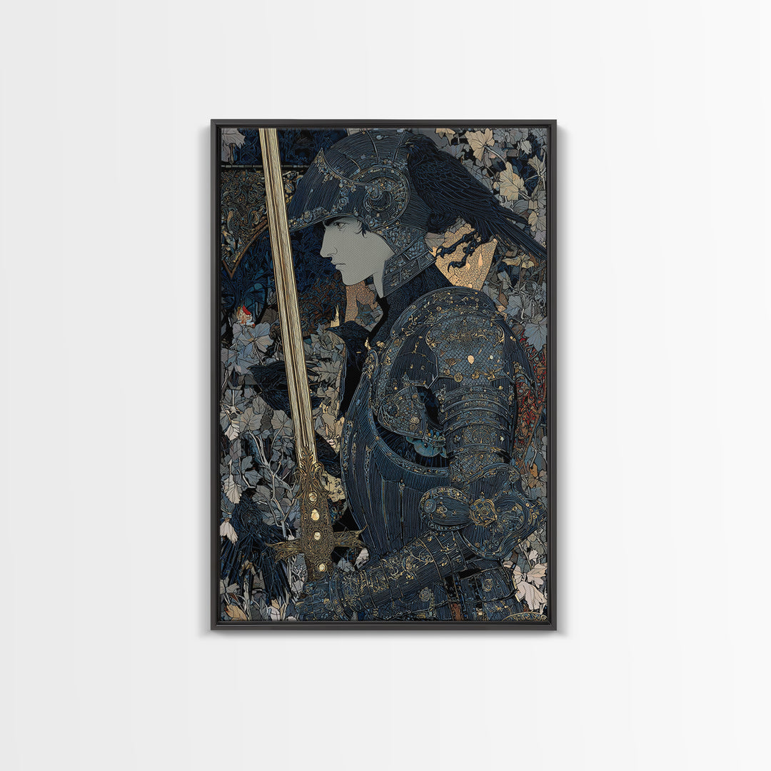 The Spider Knight, Stained Glass Gothic Art, Vertical Wall Art, Macabre Wall Art, Framed Canvas Print, Halloween Wall Art