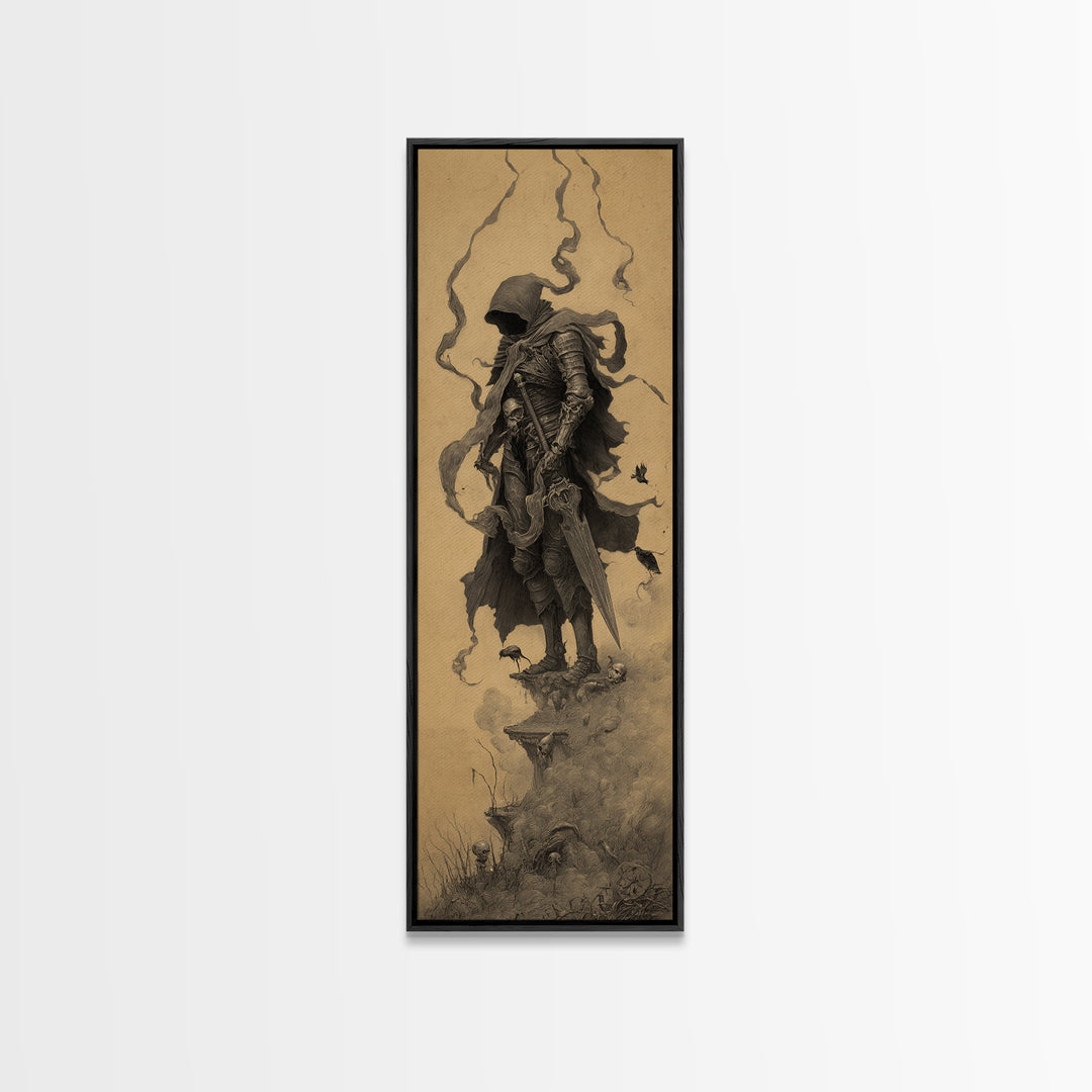 The Spider Knight, Surreal Apocalyptic Art, Tall Narrow Wall Art, Macabre Wall Art, Framed Canvas Print, Halloween Wall Art