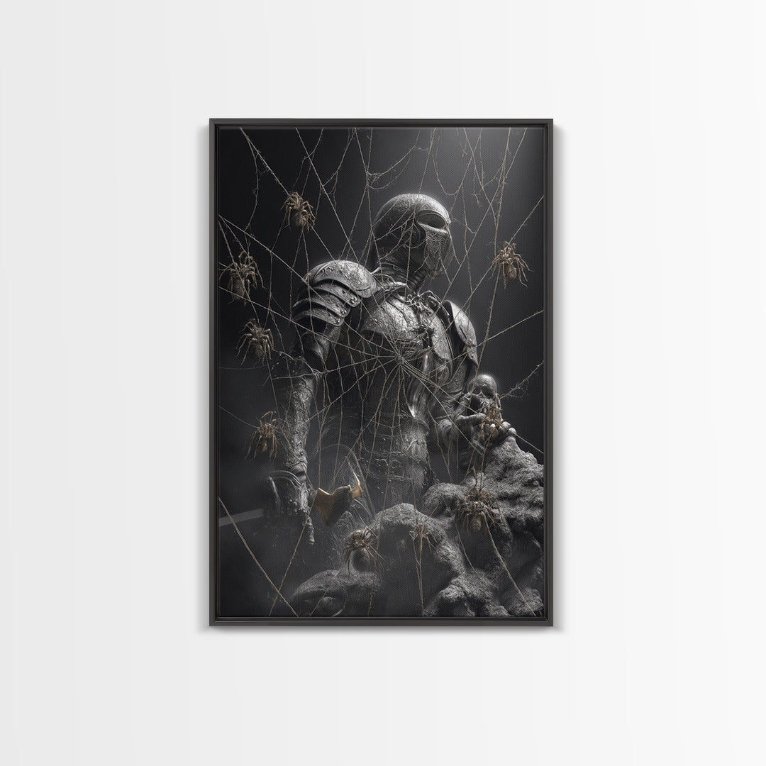 The Spider Knight, Biomechanical Horror Art, Vertical Wall Art, Gothic Horror Wall Art, Canvas Print, Halloween Wall Art, Gothic Home Decor