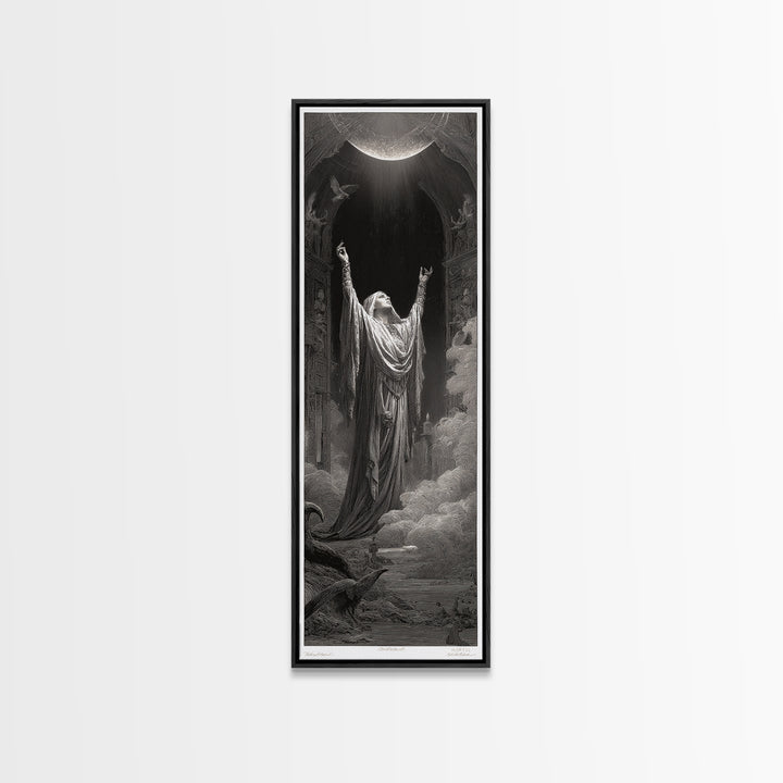 The Moon Priestess, Gothic Engraving Art, Tall Narrow Wall Art, Gothic Horror Wall Art, Canvas Print, Halloween Wall Art