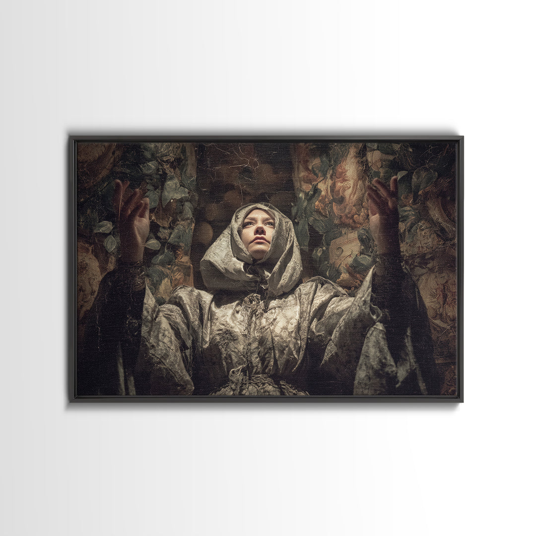 The Moon Priestess, Medieval Grotesque Art, Landscape Wall Art, Dark Fantasy Wall Art, Canvas Print, Halloween Wall Art