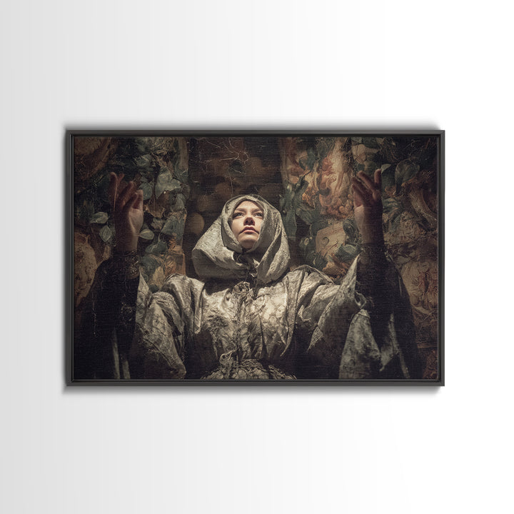The Moon Priestess, Medieval Grotesque Art, Landscape Wall Art, Dark Fantasy Wall Art, Canvas Print, Halloween Wall Art