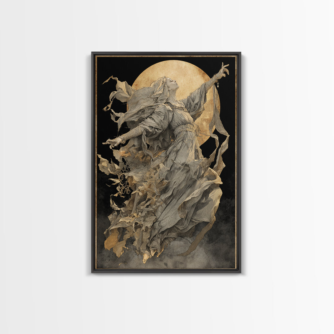 The Moon Priestess, Dark Renaissance Art, Vertical Wall Art, Dark Halloween Decor, Canvas Print, Halloween Wall Art