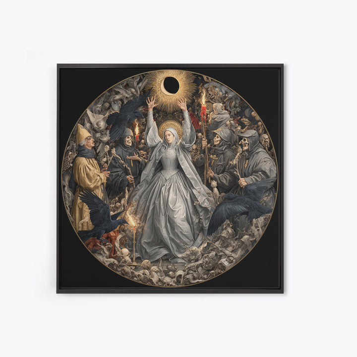 The Moon Priestess, Danse Macabre Art, Square Wall Art, Dark Halloween Decor, Framed Canvas Print, Halloween Wall Art