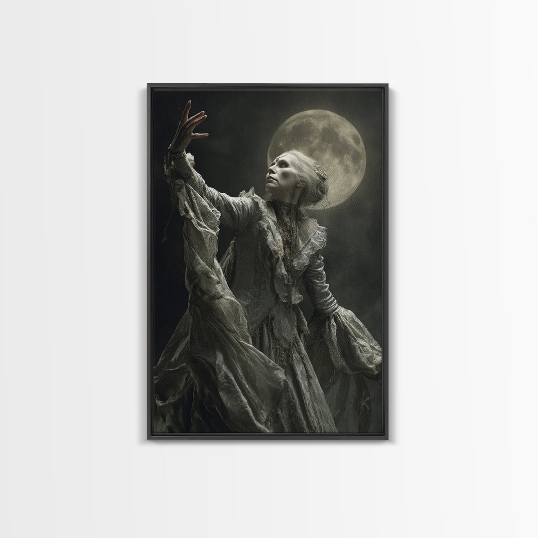The Moon Priestess, Gothic Nightmare Art, Vertical Wall Art, Dark Halloween Decor, Canvas Print, Halloween Wall Art, Gothic Home Decor