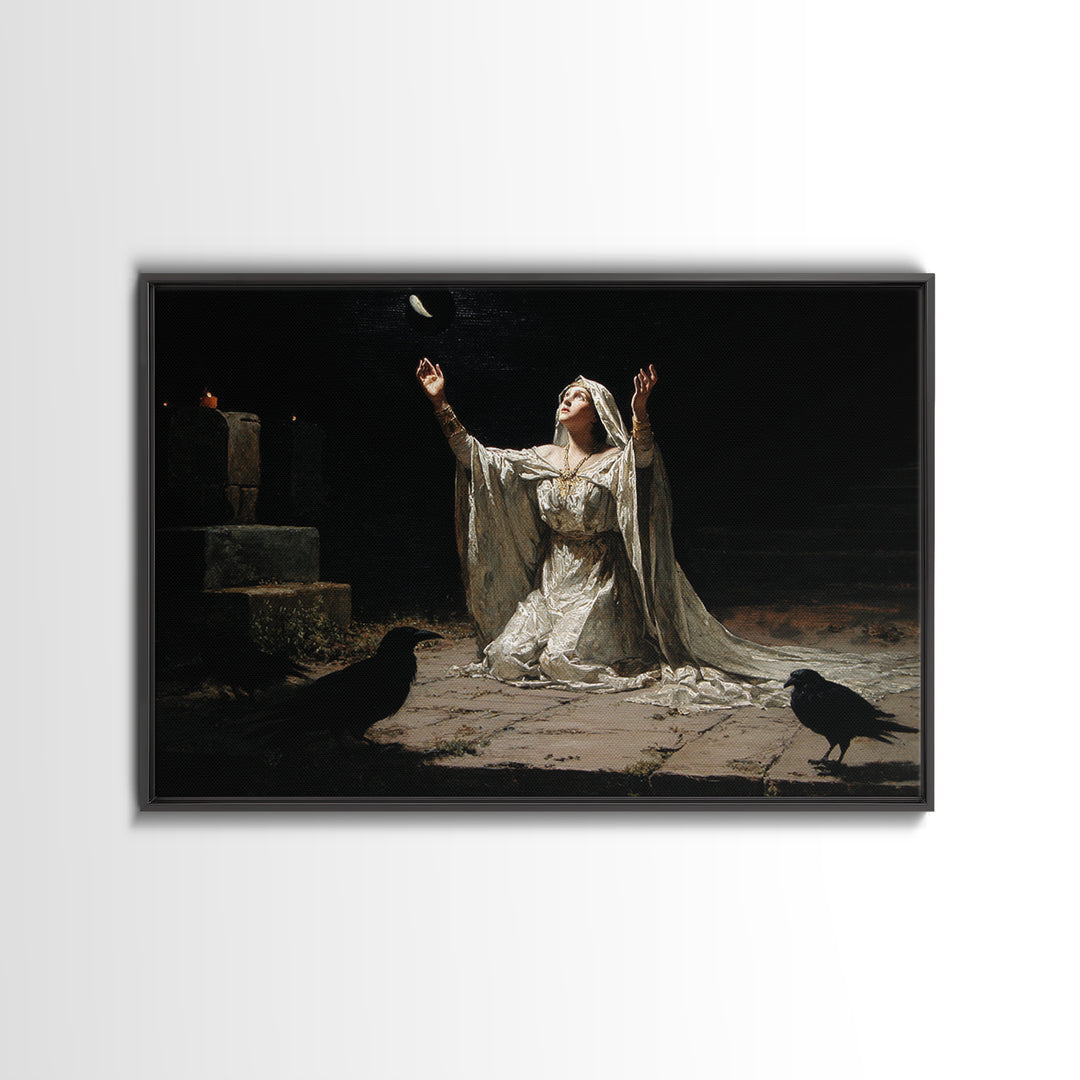 The Moon Priestess, Symbolist Gothic Landscape, Landscape Wall Art, Dark Halloween Decor, Canvas Print, Halloween Wall Art
