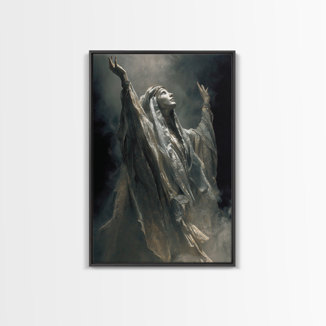 The Moon Priestess, Ornate Symbolist Art, Vertical Wall Art, Dark Halloween Decor, Canvas Print, Halloween Wall Art