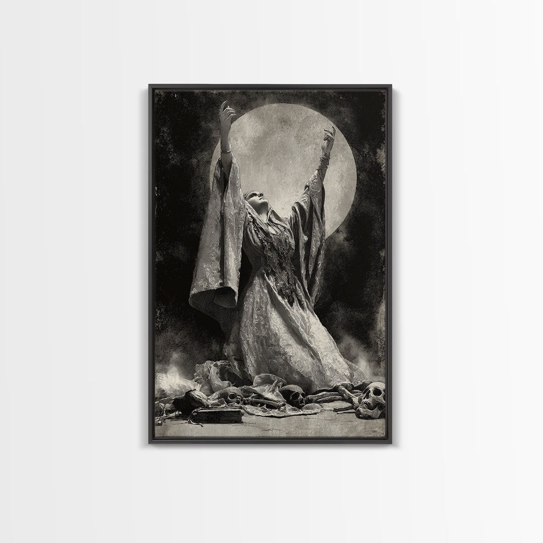 The Moon Priestess, Decadent Gothic Art, Vertical Wall Art, Gothic Horror Wall Art, Framed Canvas Print, Halloween Wall Art