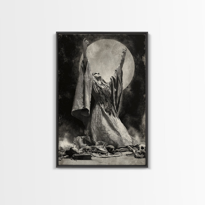 The Moon Priestess, Decadent Gothic Art, Vertical Wall Art, Gothic Horror Wall Art, Framed Canvas Print, Halloween Wall Art