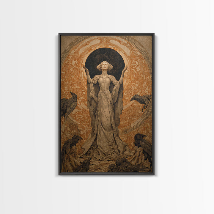 The Moon Priestess, Symbolist Death Art, Vertical Wall Art, Dark Halloween Decor, Canvas Print, Halloween Wall Art