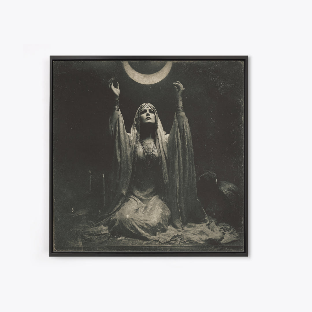 The Moon Priestess, Dark Symbolist Art, Square Wall Art, Dark Fantasy Wall Art, Framed Canvas Print, Halloween Wall Art