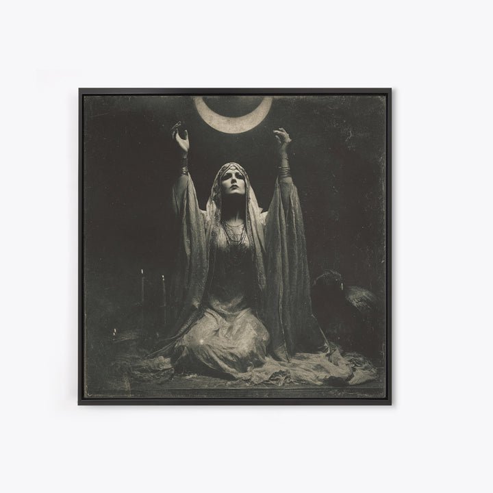 The Moon Priestess, Dark Symbolist Art, Square Wall Art, Dark Fantasy Wall Art, Framed Canvas Print, Halloween Wall Art