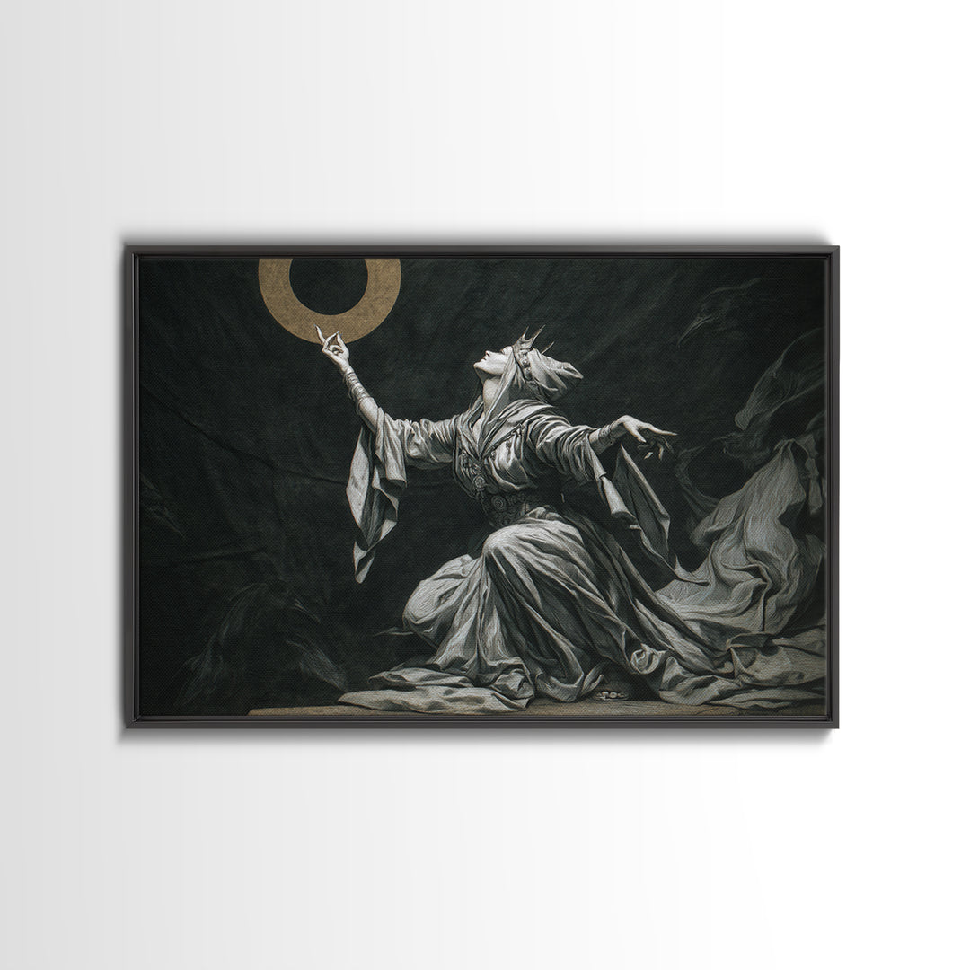 The Moon Priestess, Expressionist Nightmare Art, Landscape Wall Art, Dark Halloween Decor, Framed Canvas Print, Halloween Wall Art