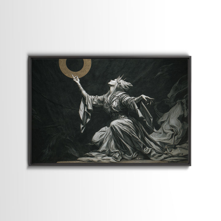 The Moon Priestess, Expressionist Nightmare Art, Landscape Wall Art, Dark Halloween Decor, Framed Canvas Print, Halloween Wall Art