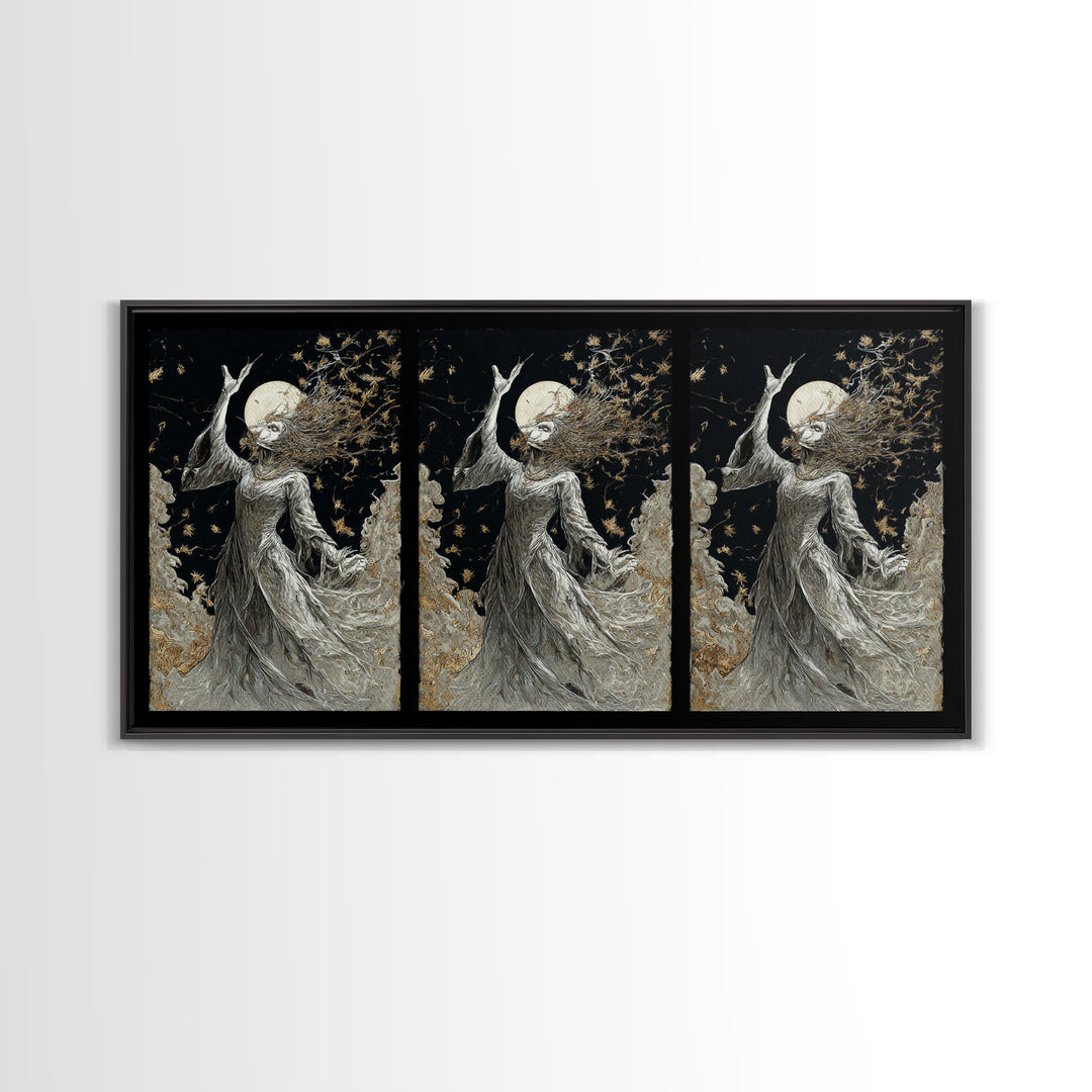 The Moon Priestess, Grotesque Carnival Art, Wide Panoramic Art, Macabre Wall Art, Framed Canvas Print, Halloween Wall Art, Halloween Decor