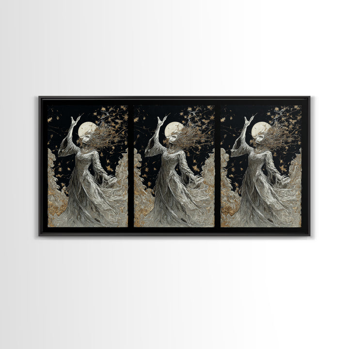 The Moon Priestess, Grotesque Carnival Art, Wide Panoramic Art, Macabre Wall Art, Framed Canvas Print, Halloween Wall Art, Halloween Decor