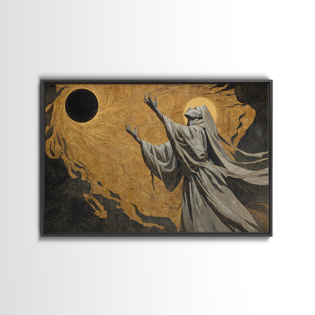 The Moon Priestess, Expressionist Gothic Art, Landscape Wall Art, Dark Halloween Decor, Canvas Print, Halloween Wall Art