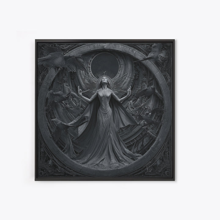 The Moon Priestess, Biomechanical Horror Art, Square Wall Art, Macabre Wall Art, Framed Canvas Print, Halloween Wall Art, Dark Fantasy Art