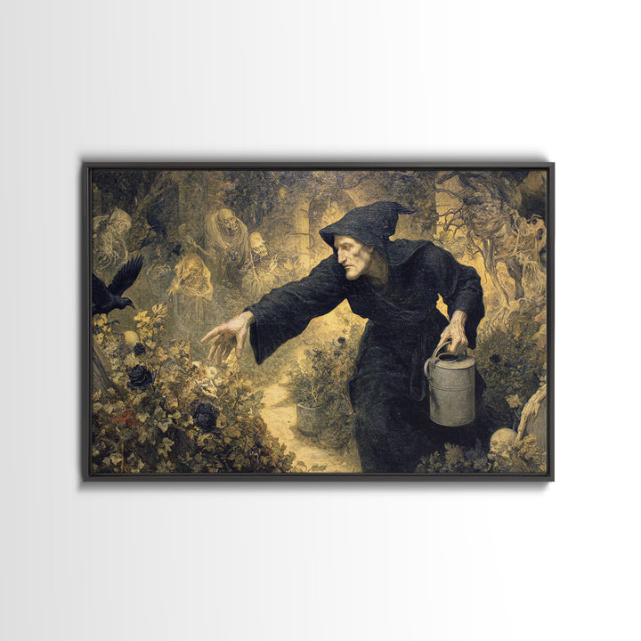 The Graveyard Gardener, Medieval Grotesque Art, Landscape Wall Art, Gothic Horror Wall Art, Canvas Print, Halloween Wall Art
