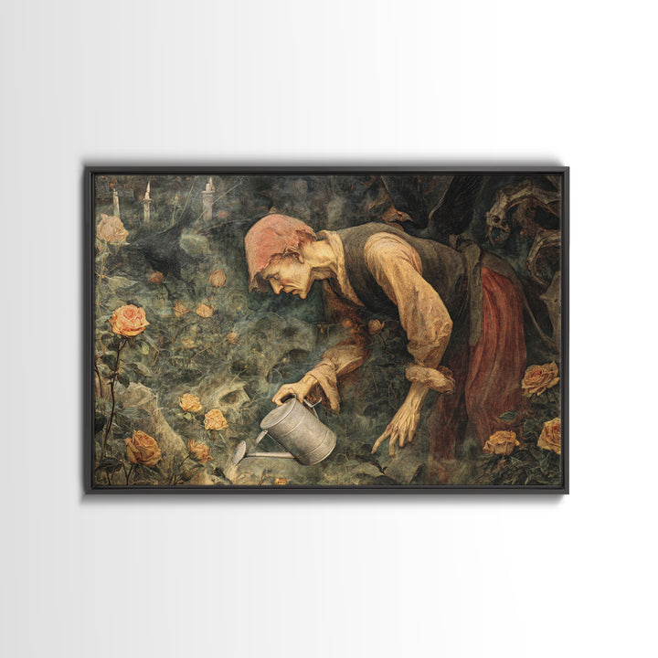 The Graveyard Gardener, Dark Renaissance Art, Landscape Wall Art, Dark Halloween Decor, Canvas Print, Halloween Wall Art
