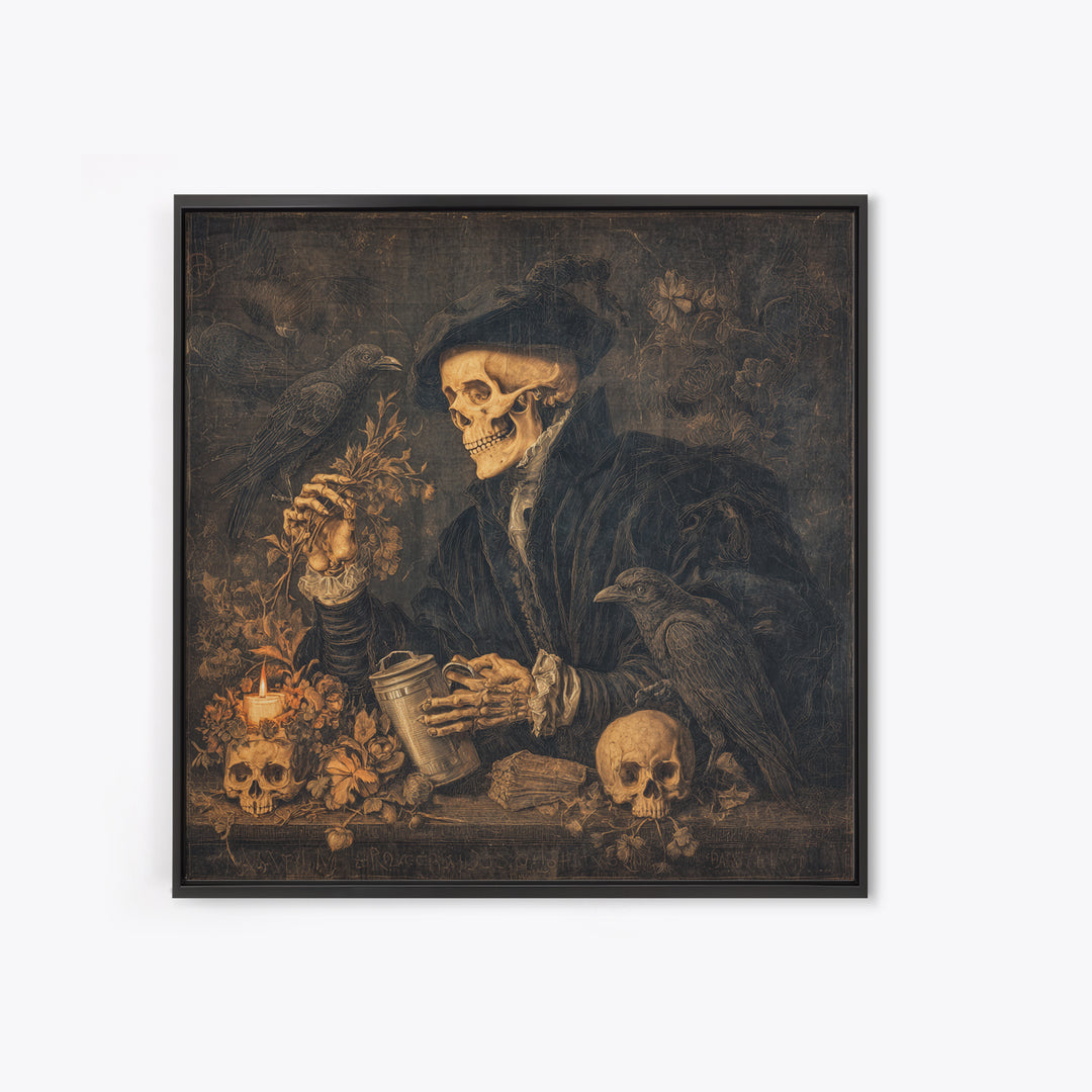 The Graveyard Gardener, Danse Macabre Art, Square Wall Art, Macabre Wall Art, Canvas Print, Halloween Wall Art