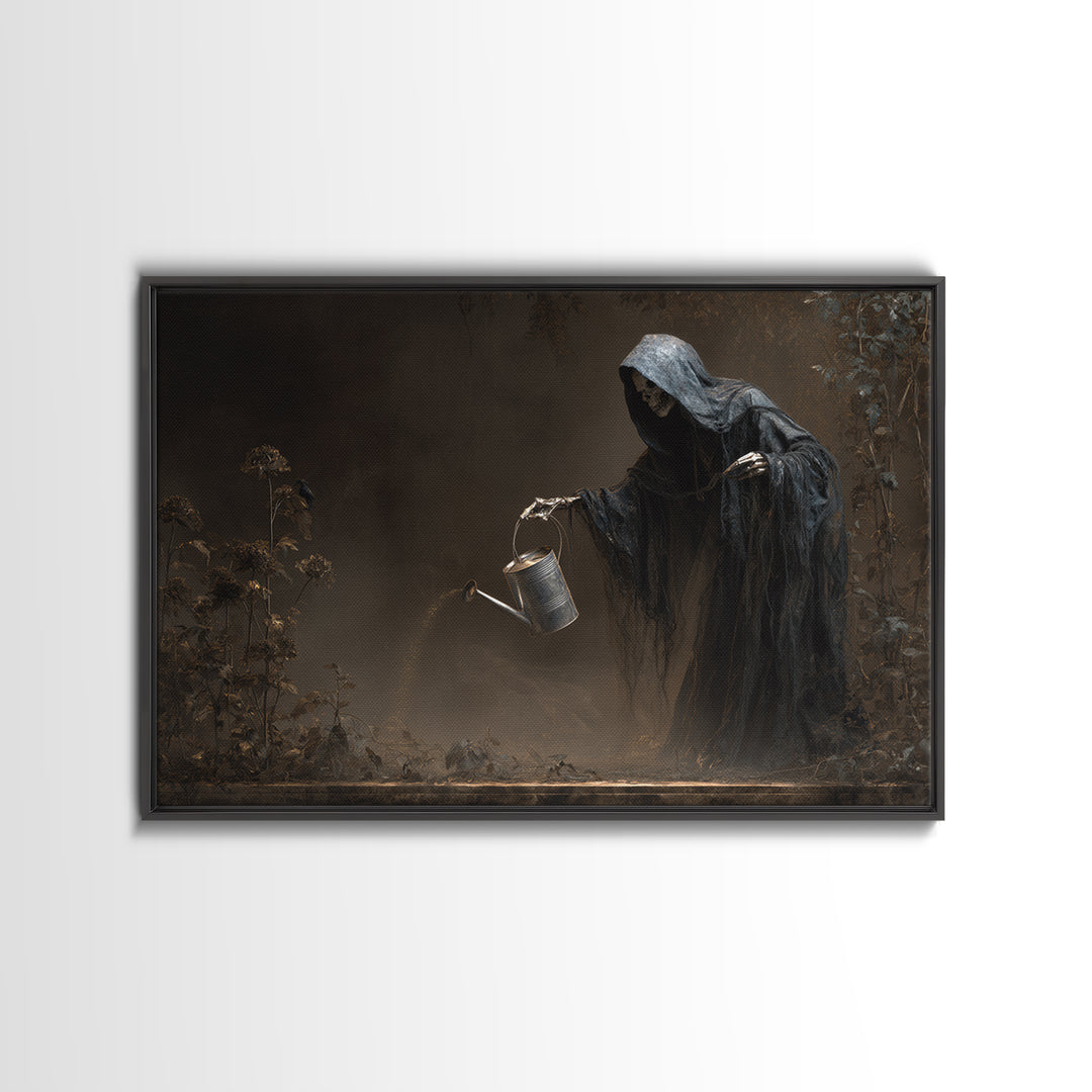 The Graveyard Gardener, Symbolist Gothic Landscape, Landscape Wall Art, Dark Halloween Decor, Framed Canvas Print, Halloween Wall Art
