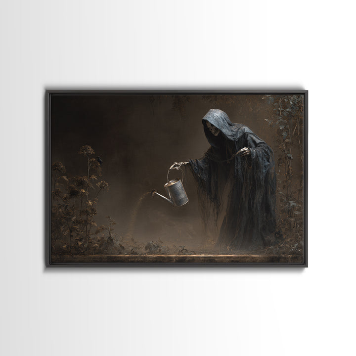 The Graveyard Gardener, Symbolist Gothic Landscape, Landscape Wall Art, Dark Halloween Decor, Framed Canvas Print, Halloween Wall Art