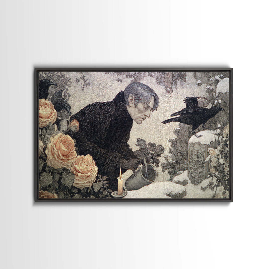 The Graveyard Gardener, Symbolist Death Art, Landscape Wall Art, Macabre Wall Art, Canvas Print, Halloween Wall Art
