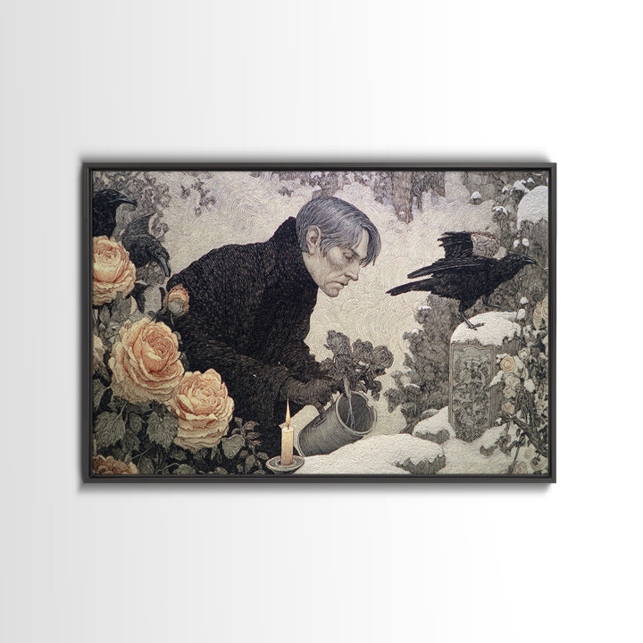 The Graveyard Gardener, Symbolist Death Art, Landscape Wall Art, Macabre Wall Art, Canvas Print, Halloween Wall Art