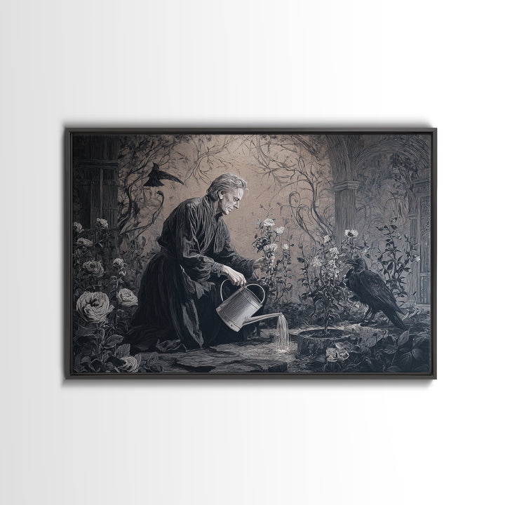 The Graveyard Gardener, Dark Symbolist Art, Landscape Wall Art, Dark Fantasy Wall Art, Framed Canvas Print, Halloween Wall Art