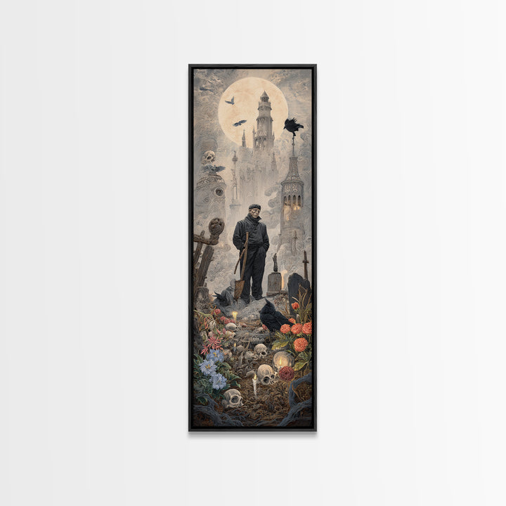 The Graveyard Gardener, Surreal Apocalyptic Art, Tall Narrow Wall Art, Dark Halloween Decor, Canvas Print, Halloween Wall Art