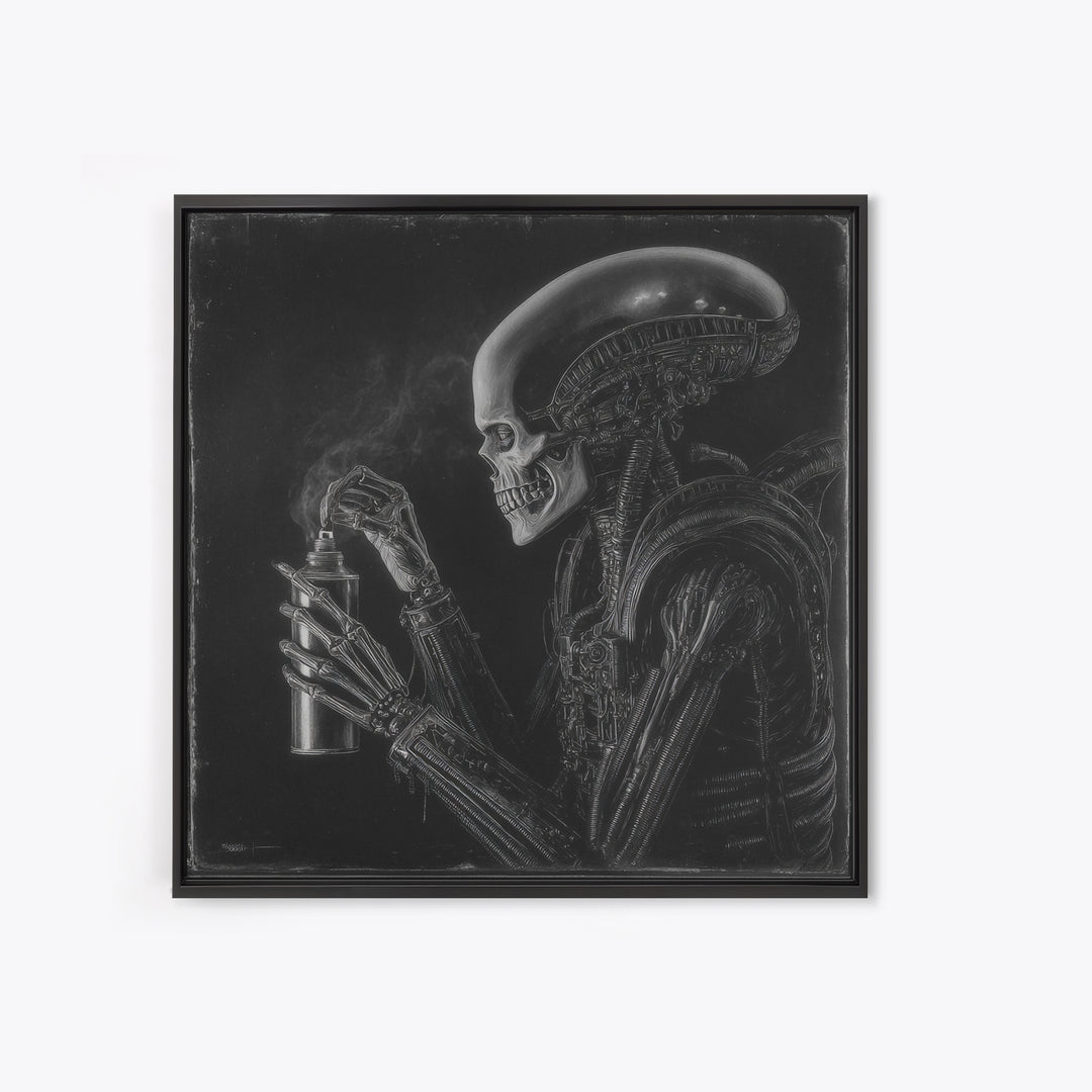 The Graveyard Gardener, Biomechanical Horror Art, Square Wall Art, Dark Fantasy Wall Art, Framed Canvas Print, Halloween Wall Art