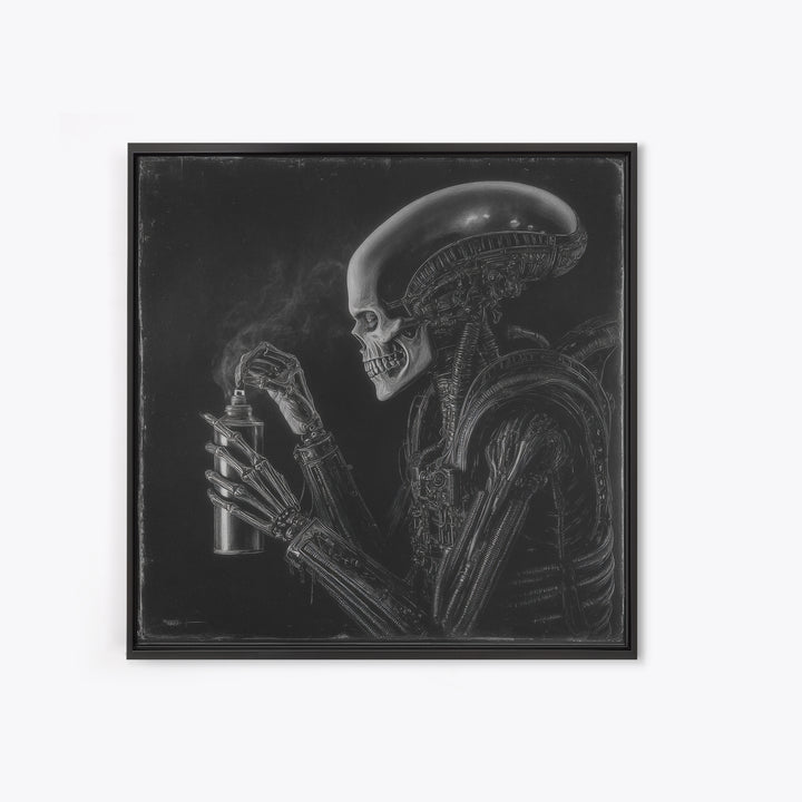 The Graveyard Gardener, Biomechanical Horror Art, Square Wall Art, Dark Fantasy Wall Art, Framed Canvas Print, Halloween Wall Art
