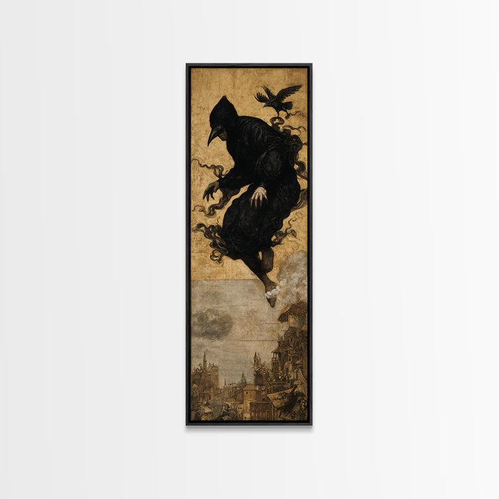 The Crow-Masked Assassin, Medieval Grotesque Art, Tall Narrow Wall Art, Gothic Horror Wall Art, Canvas Print, Halloween Wall Art