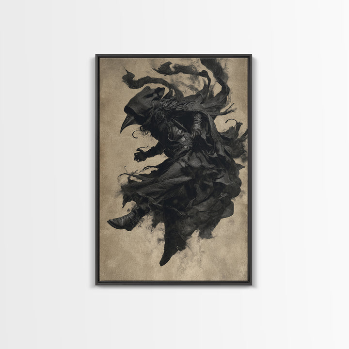 The Crow-Masked Assassin, Dark Romantic Horror Art, Vertical Wall Art, Dark Halloween Decor, Framed Canvas Print, Halloween Wall Art