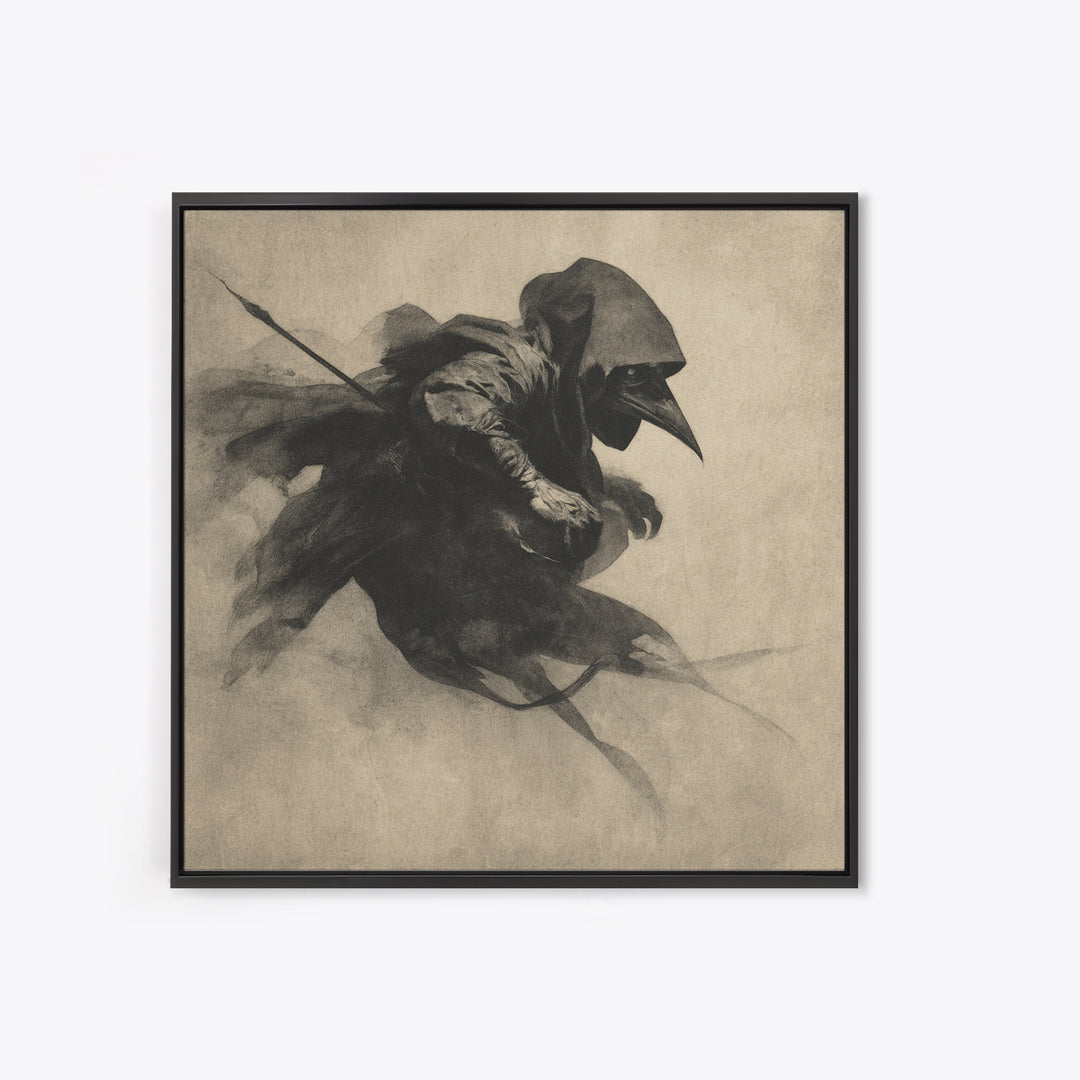 The Crow-Masked Assassin, Symbolist Dream Art, Square Wall Art, Gothic Horror Wall Art, Framed Canvas Print, Halloween Wall Art