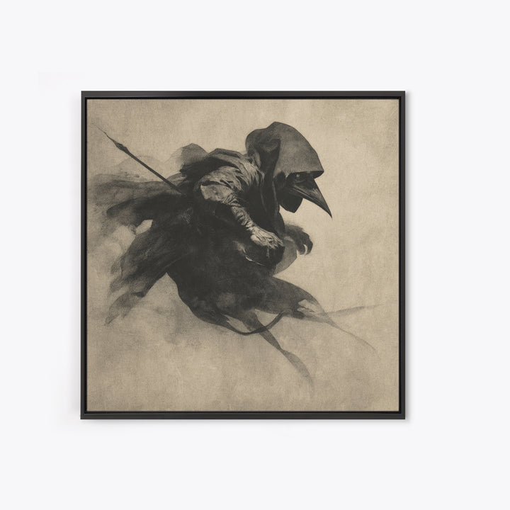 The Crow-Masked Assassin, Symbolist Dream Art, Square Wall Art, Gothic Horror Wall Art, Framed Canvas Print, Halloween Wall Art