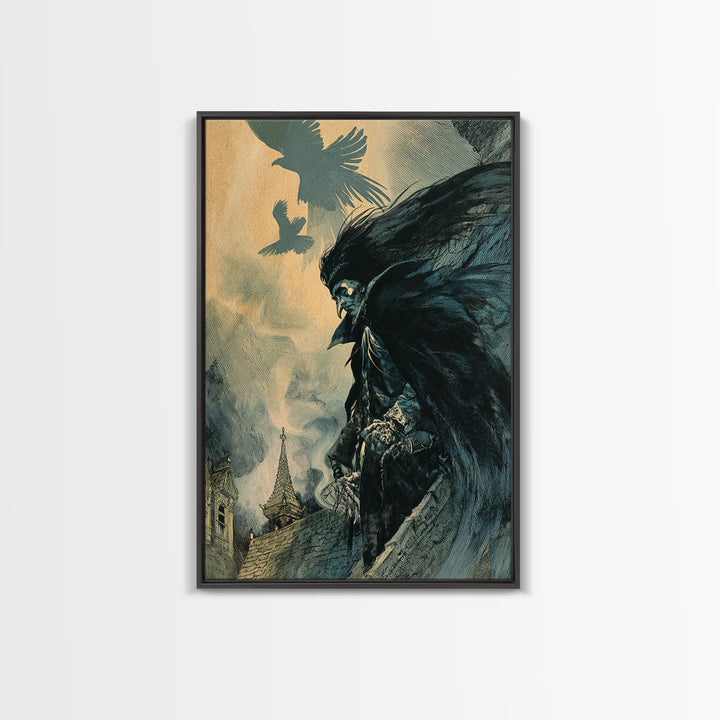 The Crow-Masked Assassin, Decadent Gothic Art, Vertical Wall Art, Gothic Horror Wall Art, Canvas Print, Halloween Wall Art