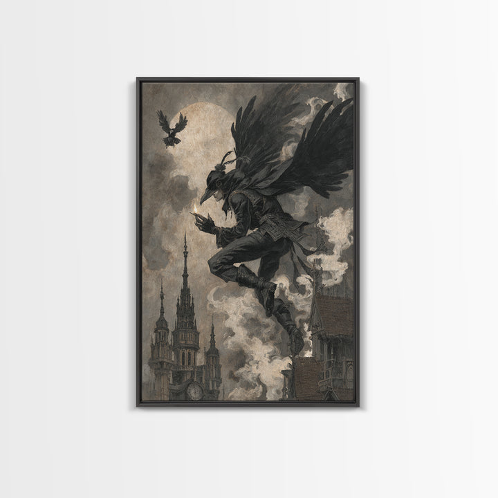 The Crow-Masked Assassin, Dark Symbolist Art, Vertical Wall Art, Macabre Wall Art, Canvas Print, Halloween Wall Art