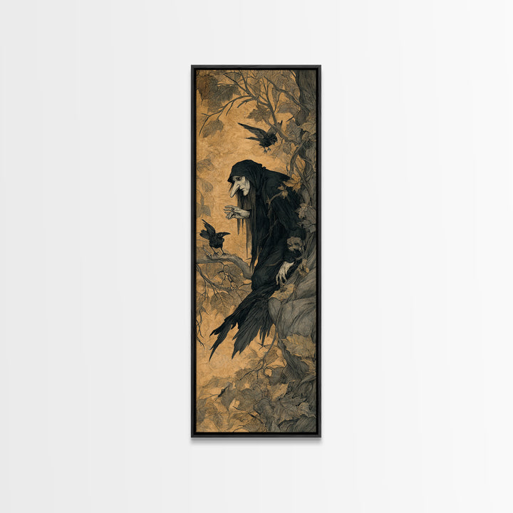 The Crow-Masked Assassin, Gothic Storybook Art, Tall Narrow Wall Art, Gothic Horror Wall Art, Framed Canvas Print, Halloween Wall Art